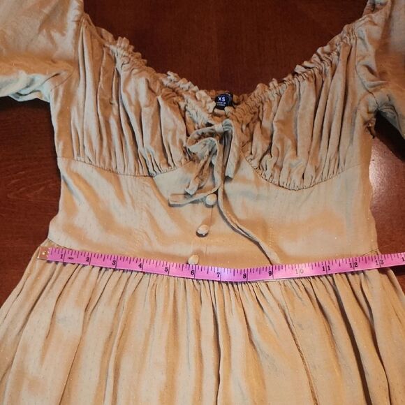 Lulus Puff Short Sleeve Bustier Peasant Bohemian Midi Dress, XS, Light Green - Picture 7 of 11
